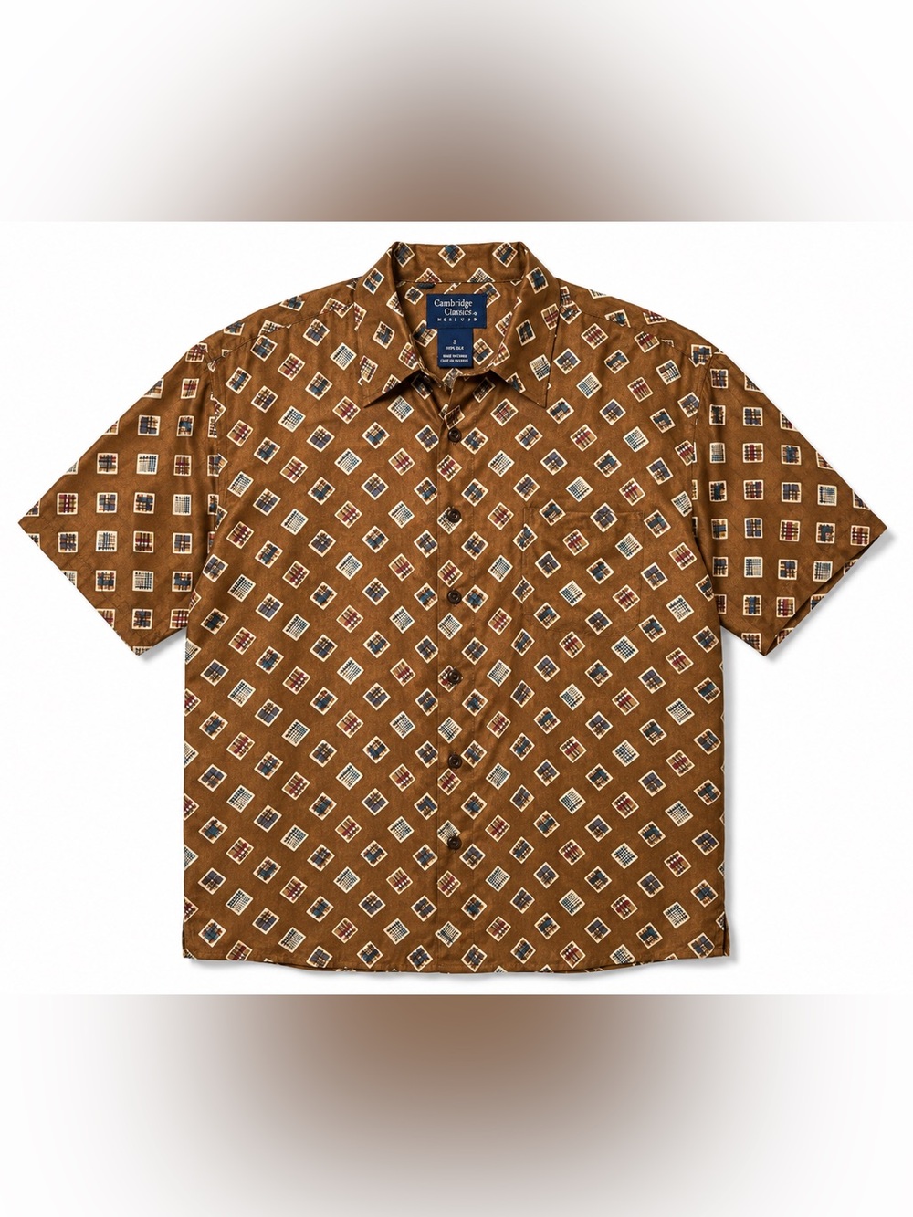 Cambridge Classics Umber Short-Sleeve Geometric Button-Down Shirt - Small